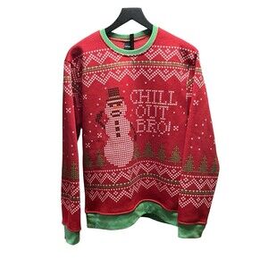 🔥 FIFTH SUN CHILL OUT BRO SNOWMAN CHRISTMAS SWEATER LARGE GUC! 🔥